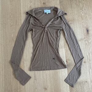 Romy The Brand Gathered Knit Top Louise Size XS Brown